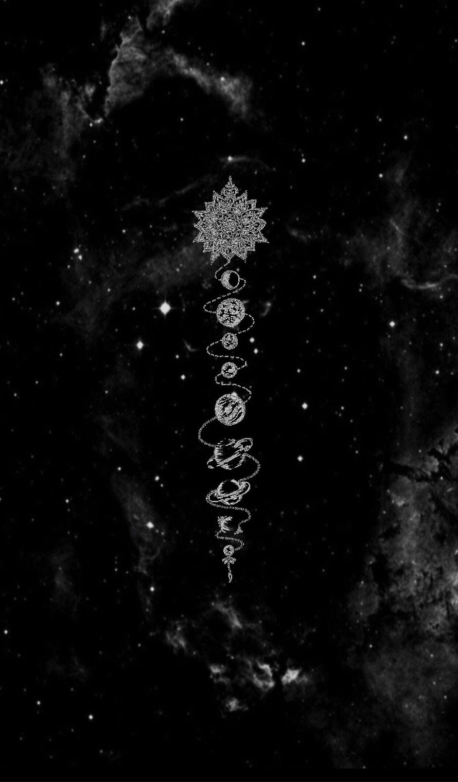 Dark Zodiac Constellation Ornament on Black Nebula Starfield Background HD phone wallpaper