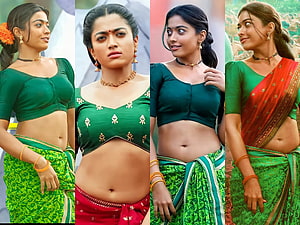 Rashmika Mandanna in Traditional Green Saree and Blouse HD wallpaper