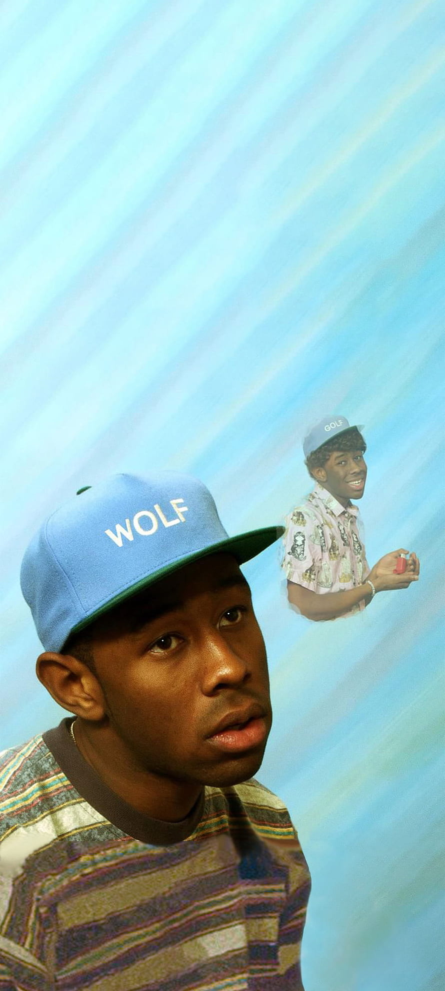 Tyler the Creator Wolf Album Art Portrait with Blue Cap and Striped Shirt HD phone wallpaper