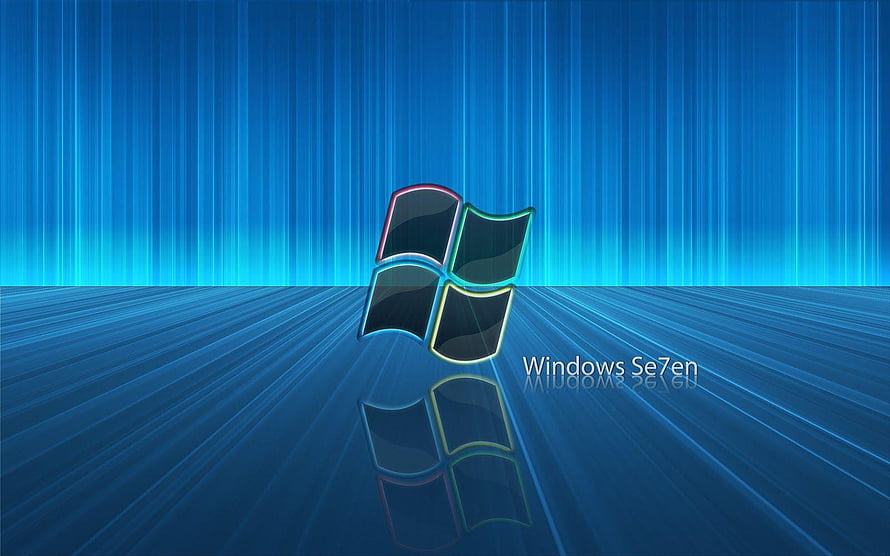 Windows 7 Logo on Blue Radiant Background with Reflection HD wallpaper