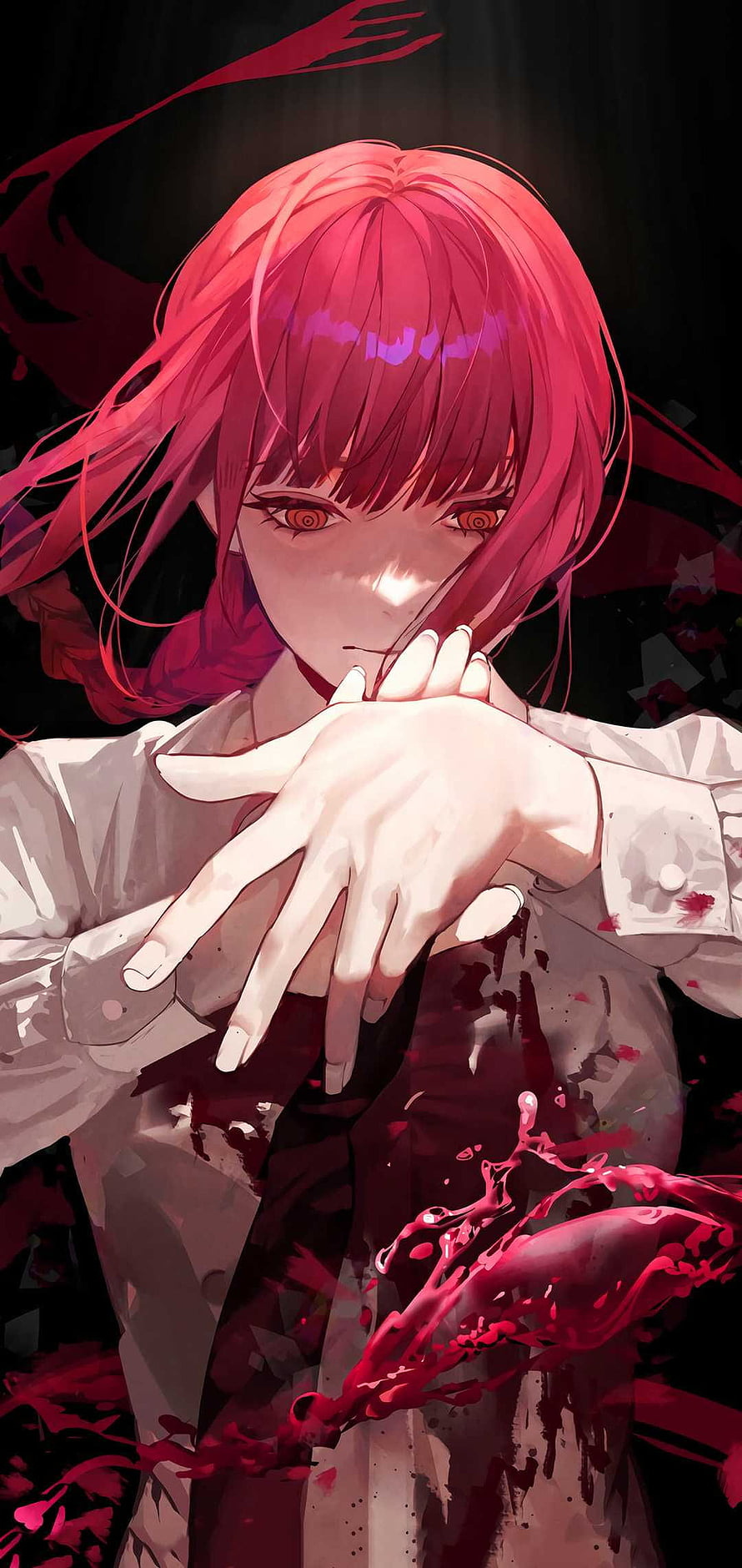 Makima Anime Character Portrait with Red Hair and Blood Splatter HD phone wallpaper