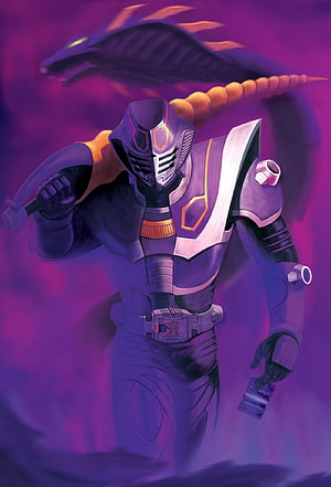 Kamen Rider Ouja in Purple Armor with Dragon Silhouette and Card HD phone wallpaper