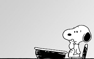 Snoopy Thinking Beside a Bowl in Classic Black and White Peanuts Comic Style HD wallpaper