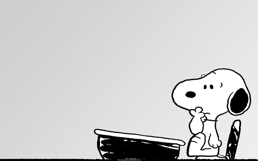 Snoopy Thinking Beside a Bowl in Classic Black and White Peanuts Comic Style HD wallpaper