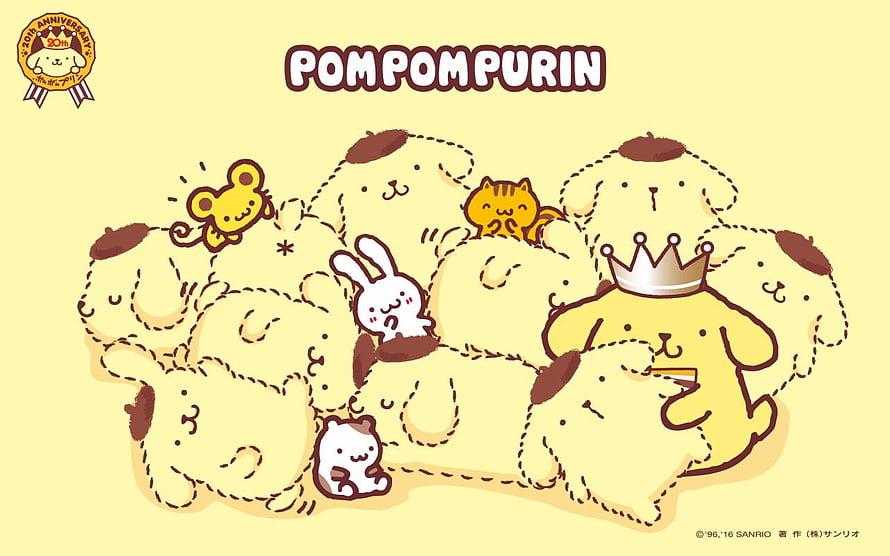 Pompompurin 30th Anniversary Illustration with Sanrio Friends HD wallpaper