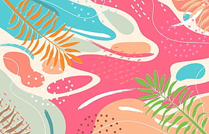 Vibrant Tropical Palm Leaf Abstract Pattern with Pink and Teal Organic Shapes HD wallpaper