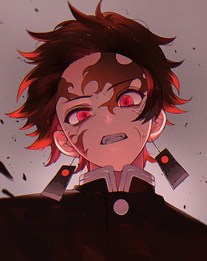 Demon Slayer Tanjiro Kamado as Demon King with Red Eyes and Dark Markings HD phone wallpaper