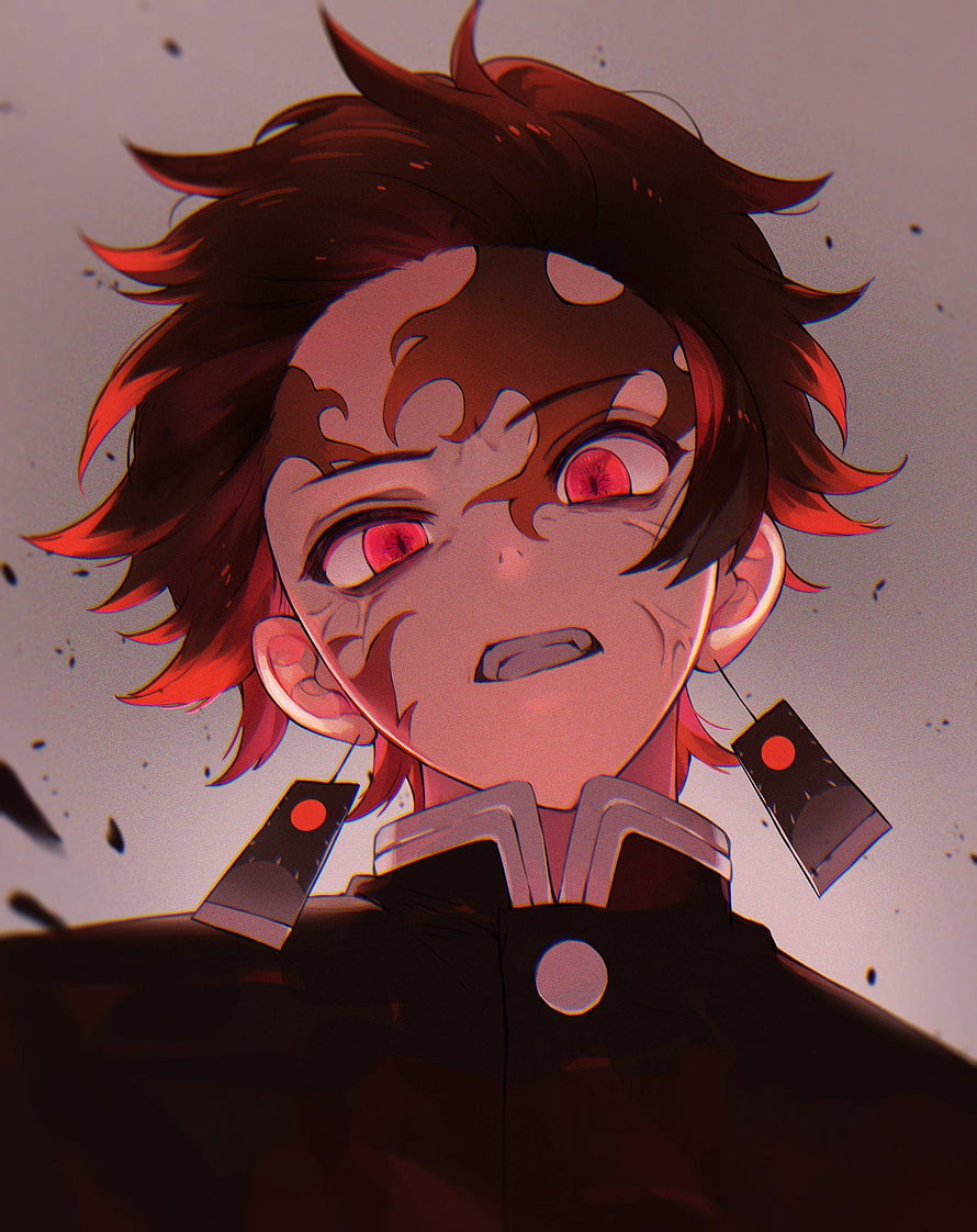 Demon Slayer Tanjiro Kamado as Demon King with Red Eyes and Dark Markings HD phone wallpaper