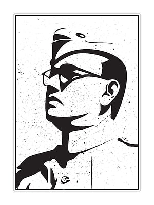 Netaji Subhas Chandra Bose Black and White Stylized Portrait Illustration HD phone wallpaper