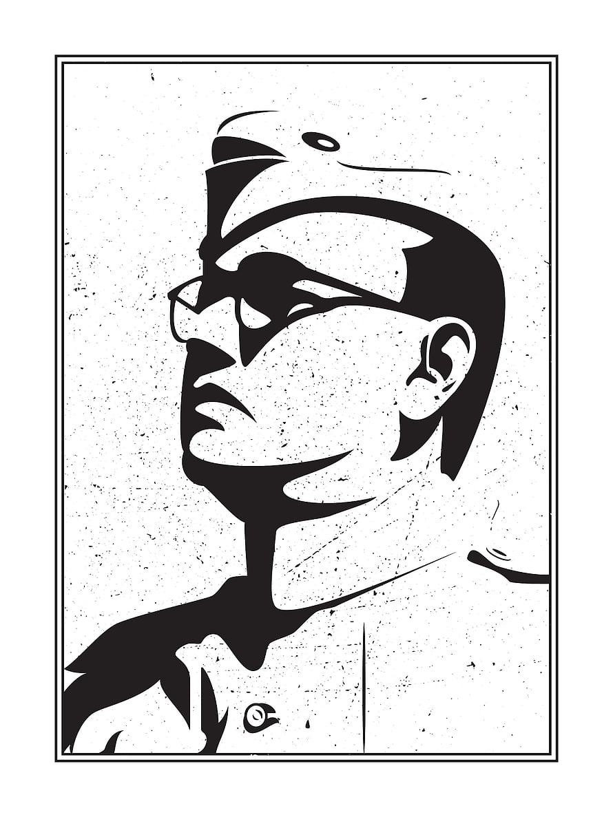 Netaji Subhas Chandra Bose Black and White Stylized Portrait Illustration HD phone wallpaper
