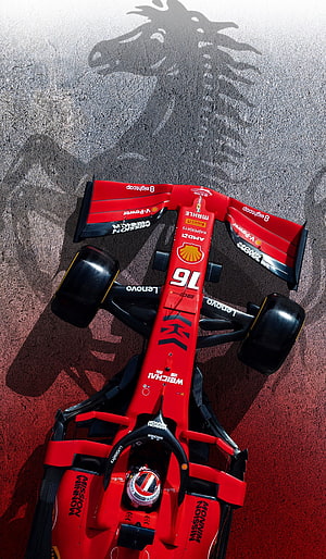 Charles Leclerc Ferrari F1 Car Top View with Prancing Horse Shadow HD phone wallpaper