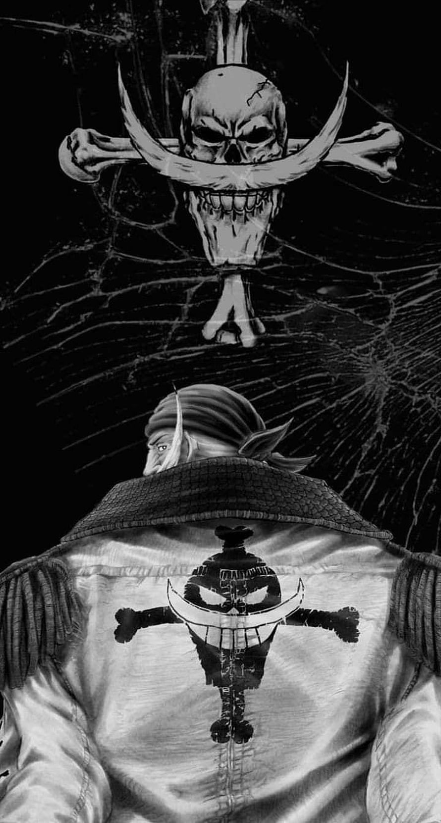 Whitebeard Pirate Flag and Jolly Roger Emblem in Black and White Manga Style HD phone wallpaper