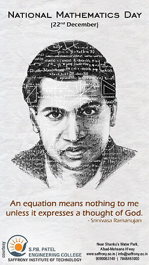 Srinivasa Ramanujan Portrait with Mathematical Equations and National Mathematics Day Quote HD phone wallpaper