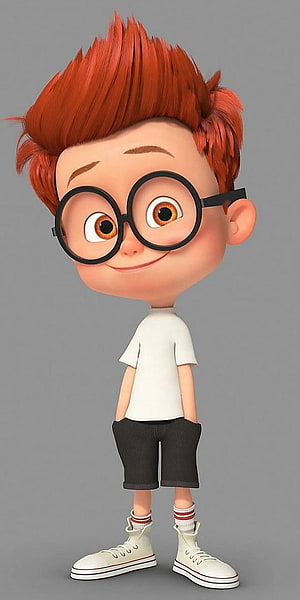 Cute 3D cartoon boy with red hair and round glasses standing in casual outfit HD phone wallpaper