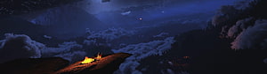 Mystical Campfire on a Cliff Edge Above a Sea of Clouds at Night HD wallpaper
