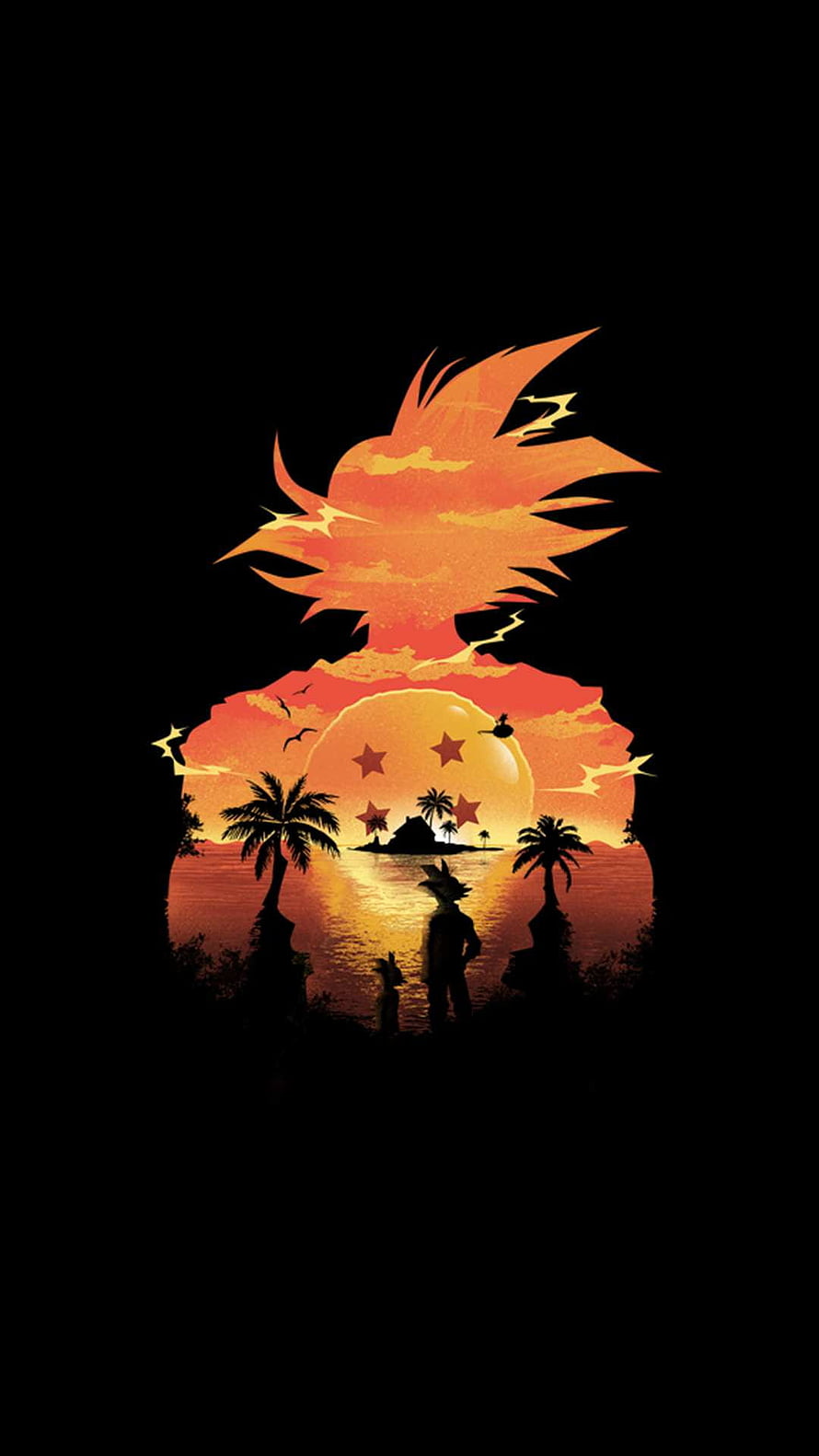 Dragon Ball Z Goku Silhouette Tropical Sunset Double Exposure Wallpaper HD phone wallpaper
