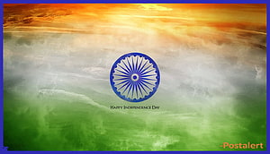 Indian Independence Day Celebration With Ashoka Chakra And Tricolor Sky HD wallpaper