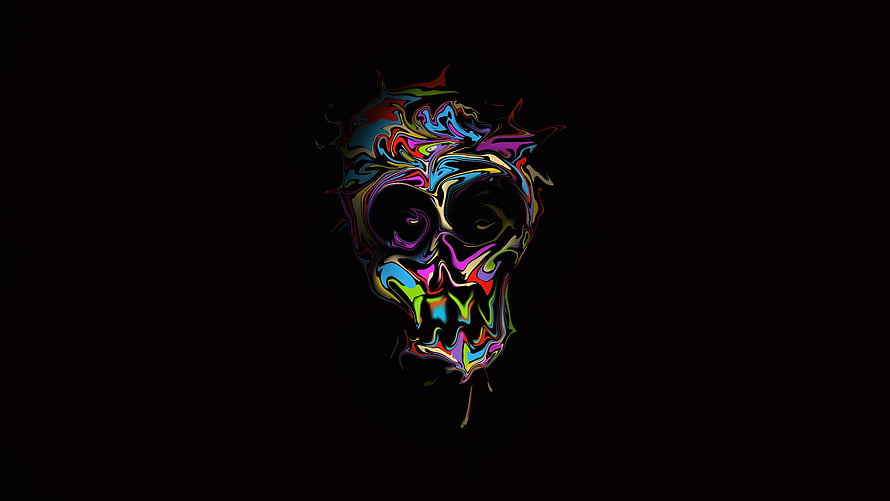 Vibrant Liquid Color Skull on Black Background Abstract Digital Art HD wallpaper