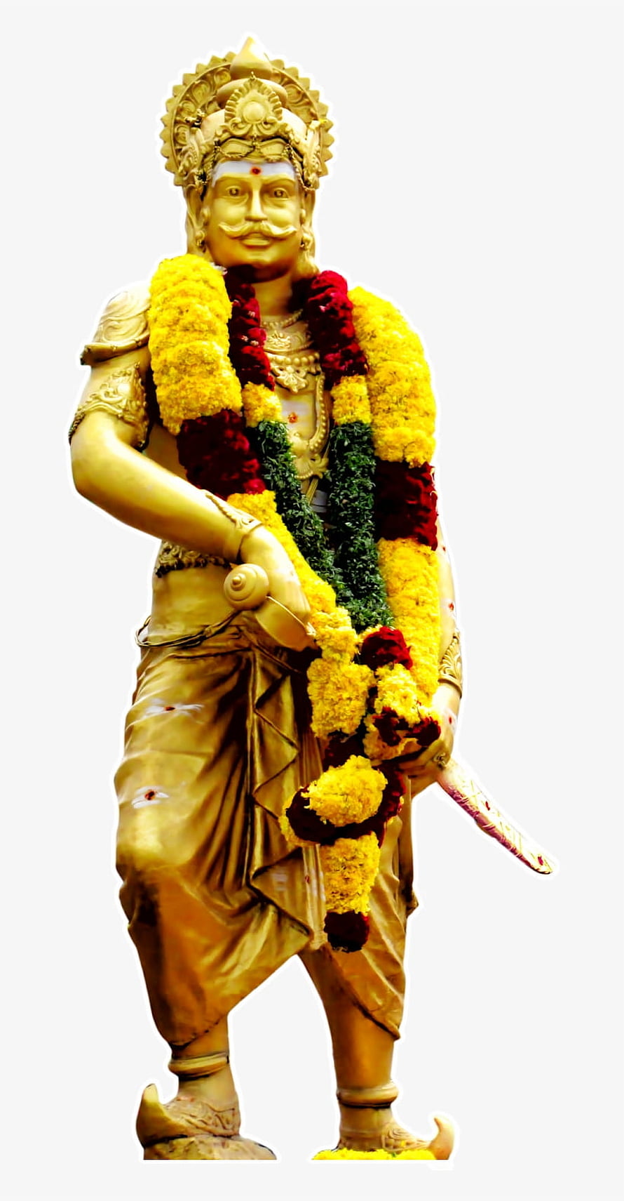 Golden Mutharaiyar Statue Adorned With Vibrant Flower Garlands HD phone wallpaper
