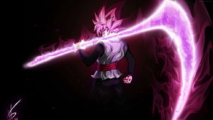 Goku Black Super Saiyan Rose Wielding Purple Energy Scythe in Dark Void HD wallpaper