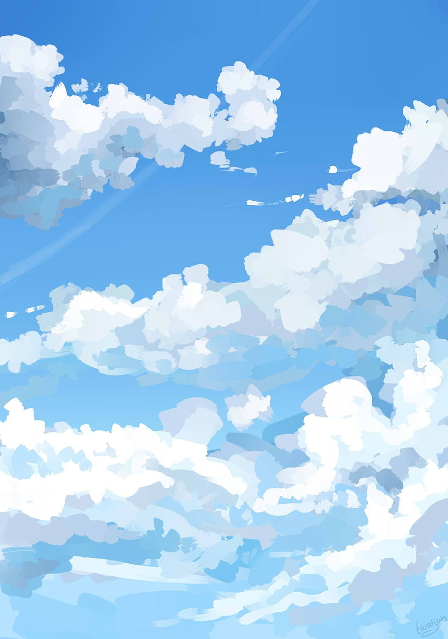 Serene Anime Sky with Fluffy White Clouds and Soft Blue Tones HD phone wallpaper