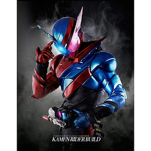 Kamen Rider Build in Blue and Red Armor with Glowing Visor and Smoke Effect HD phone wallpaper