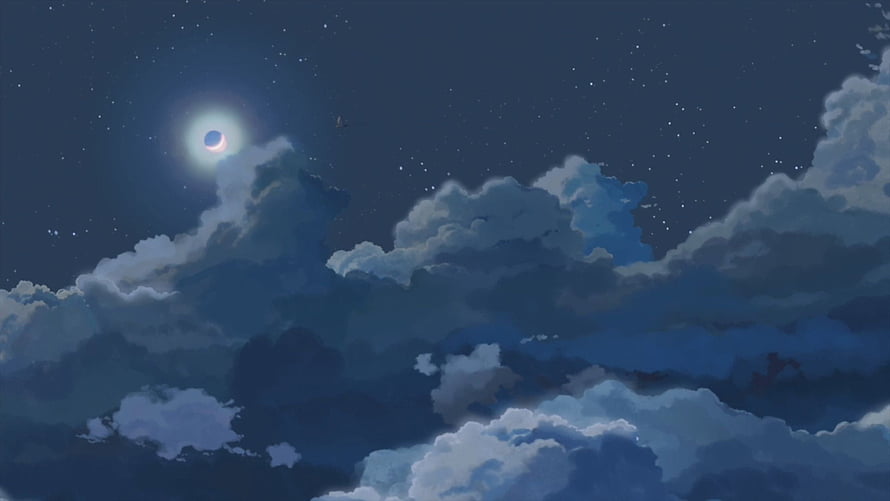 Anime Night Sky with Eclipse and Clouds HD wallpaper