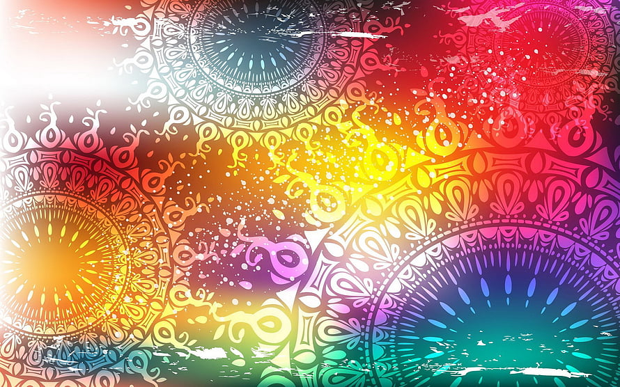 Vibrant Rainbow Mandala Pattern with Grunge Texture and Floral Ornament Design HD wallpaper