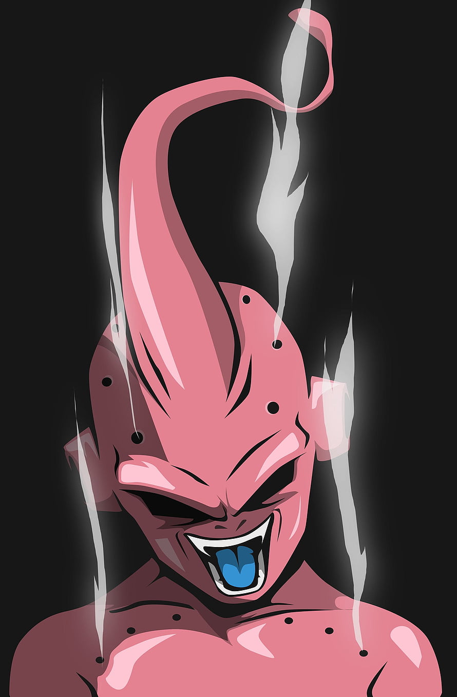Majin Buu Anime Character Portrait with Fiery Aura and Dark Background HD phone wallpaper