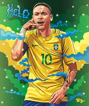 Neymar Jr Vector Illustration in Brazil National Team Yellow Jersey HD phone wallpaper