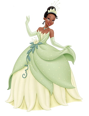 Princess Tiana in Elegant Green Ballgown with Floral Crown and Sparkling Details HD phone wallpaper