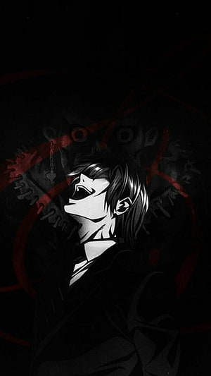 Light Yagami Anime Character Screaming in Dark Red Circle Illustration HD phone wallpaper