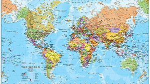 Detailed Political World Map with Country Borders and Ocean Labels HD wallpaper