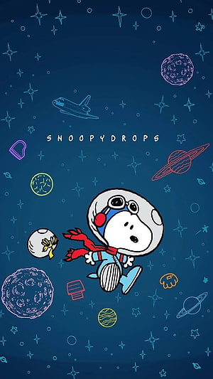 Snoopy in a Space Suit Floating Among Stars and Planets in a Retro Cartoon Style HD phone wallpaper