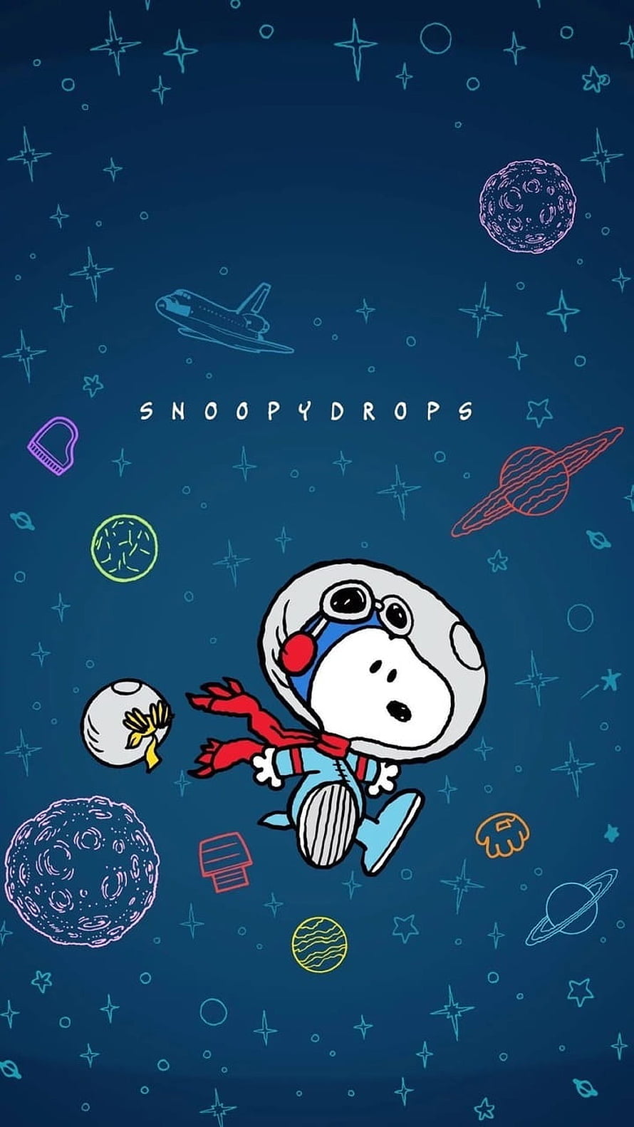 Snoopy in a Space Suit Floating Among Stars and Planets in a Retro Cartoon Style HD phone wallpaper