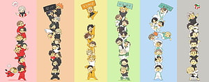 Haikyuu!! Chibi Character Stacks in Colorful Vertical Panels HD wallpaper