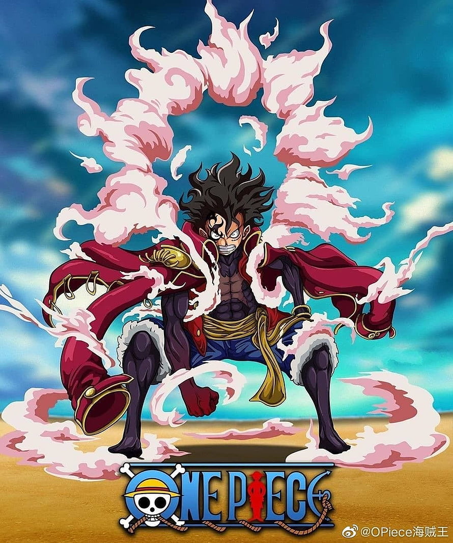 Monkey D. Luffy Gear 5 Awakening with Pink Smoke and Red Coat in One Piece HD phone wallpaper