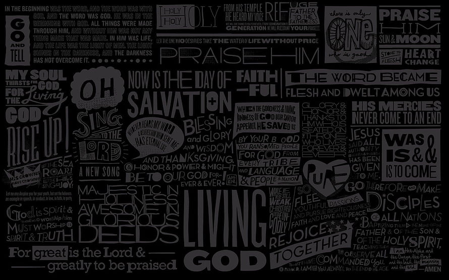 Christian Word Cloud Typography Poster with Biblical Phrases on Black Background HD wallpaper