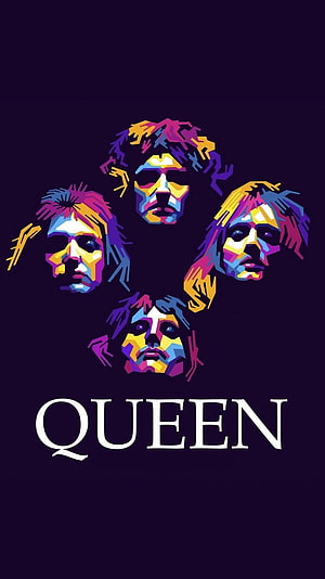 Queen Band Members Geometric Portrait Artwork on Dark Background HD phone wallpaper