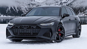 Matte Black Audi RS6 Avant ABT in Snowy Mountain Landscape HD wallpaper