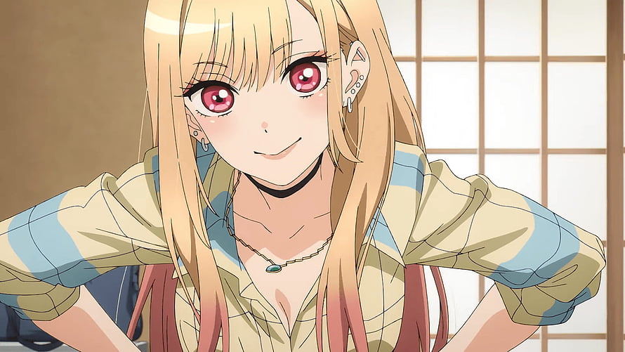 Marin Kitagawa Anime Character Portrait in Plaid Shirt HD wallpaper