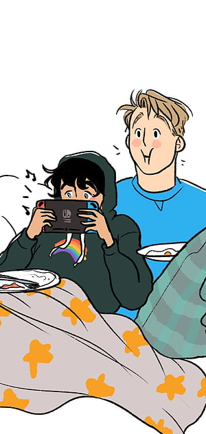 Heartstopper Charlie and Nick Playing Nintendo Switch in Bed HD phone wallpaper