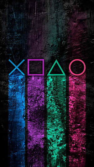 Neon PlayStation Controller Symbols on Grunge Textured Background HD phone wallpaper