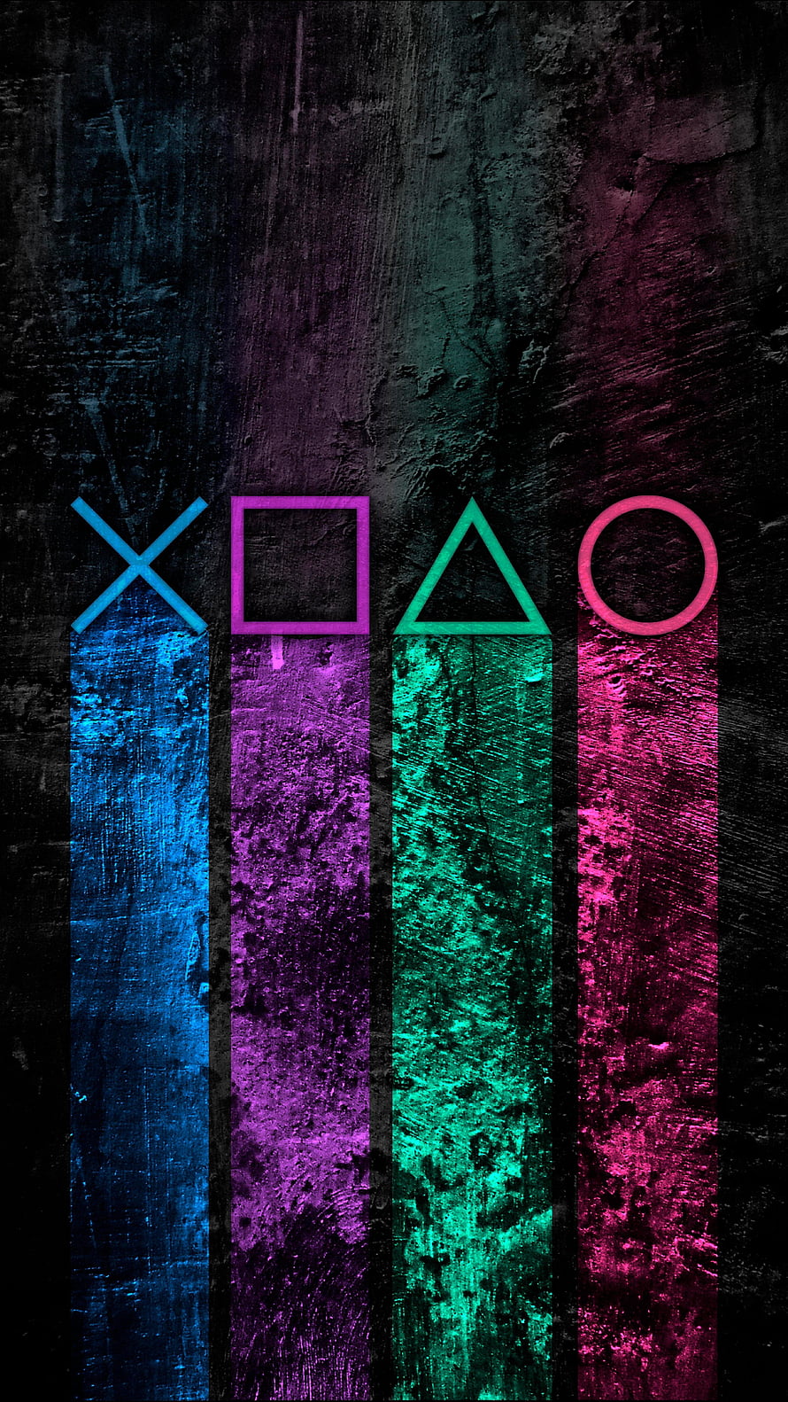Neon PlayStation Controller Symbols on Grunge Textured Background HD phone wallpaper