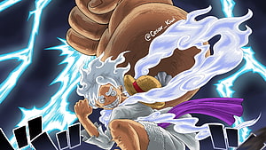 Monkey D. Luffy Gear 5 Anime Illustration with Lightning and White Aura HD wallpaper