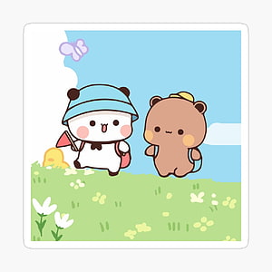 Bubu Dudu Cute Cartoon Characters Walking in a Flower Meadow HD phone wallpaper