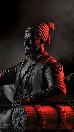 Chhatrapati Shivaji Maharaj Sculpture with Dramatic Red Lighting and Traditional Attire HD phone wallpaper