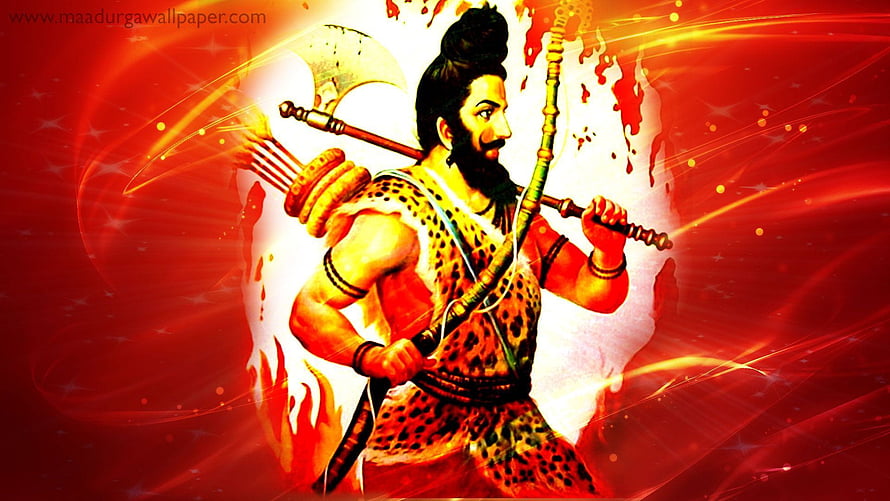 Parshuram Warrior Illustration with Axe and Bow in Fiery Red Aura HD wallpaper