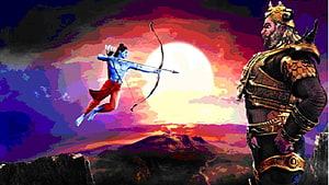 Ram and Ravan Confrontation Artwork for Dussehra Festival HD wallpaper