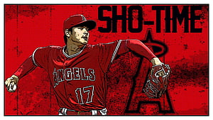 Shohei Ohtani Los Angeles Angels Pitching Illustration Red Halftone Style HD wallpaper